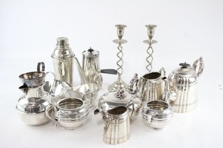 Vintage Silver Plate Ware Coffee Pot Cocktail Shaker Candlestick Tea Service Etc