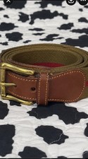 Dooney  Bourke Belt Size 36 USA Vintage Woven Solid Brass Leather Trim Stripe