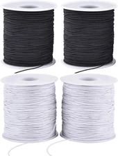 Stretchy String for Bracelets, 4 Rolls 1 mm 2 Black+2 White, Black and White 
