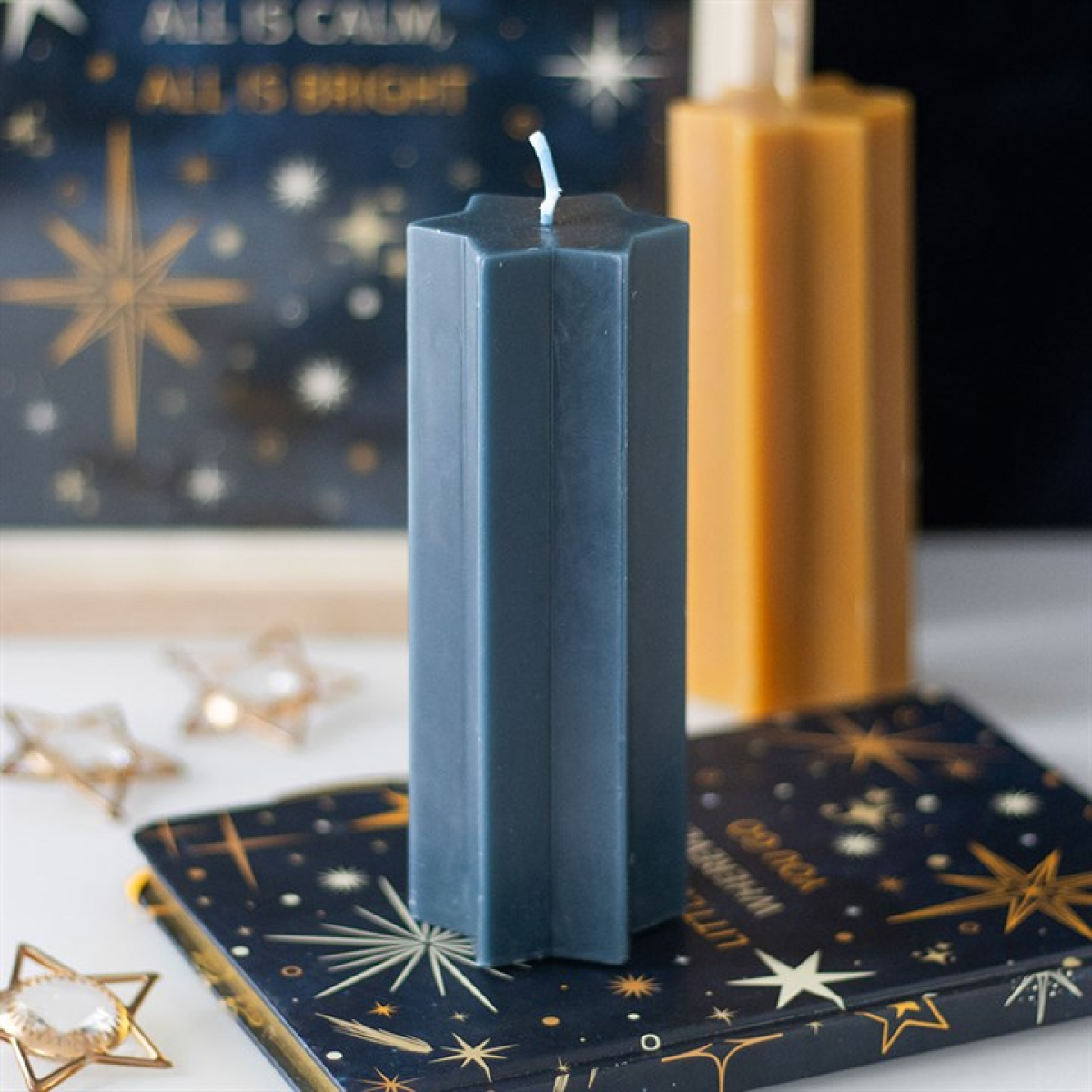 Navy Starry Night Star Shaped Taper Christmas Candle