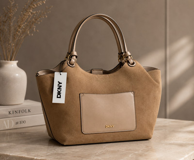 DKNY Paula MD Tote Cap Brown Faux Suede Shoulder Bag Large