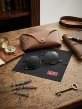 Ray-Ban RB3647 Round Double Bridge 002/R5 Black Frame Case and Flannel