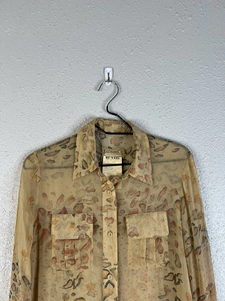 Top túnica de seda Da-Nang talla M estampado animal safari leopardo transparente festival boho Y2K Foto 2 de 4