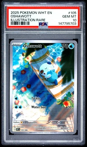 2025 POKEMON WHT EN-WHITE FLARE ILLUSTRATION RARE #105 OSHAWOTT PSA 10