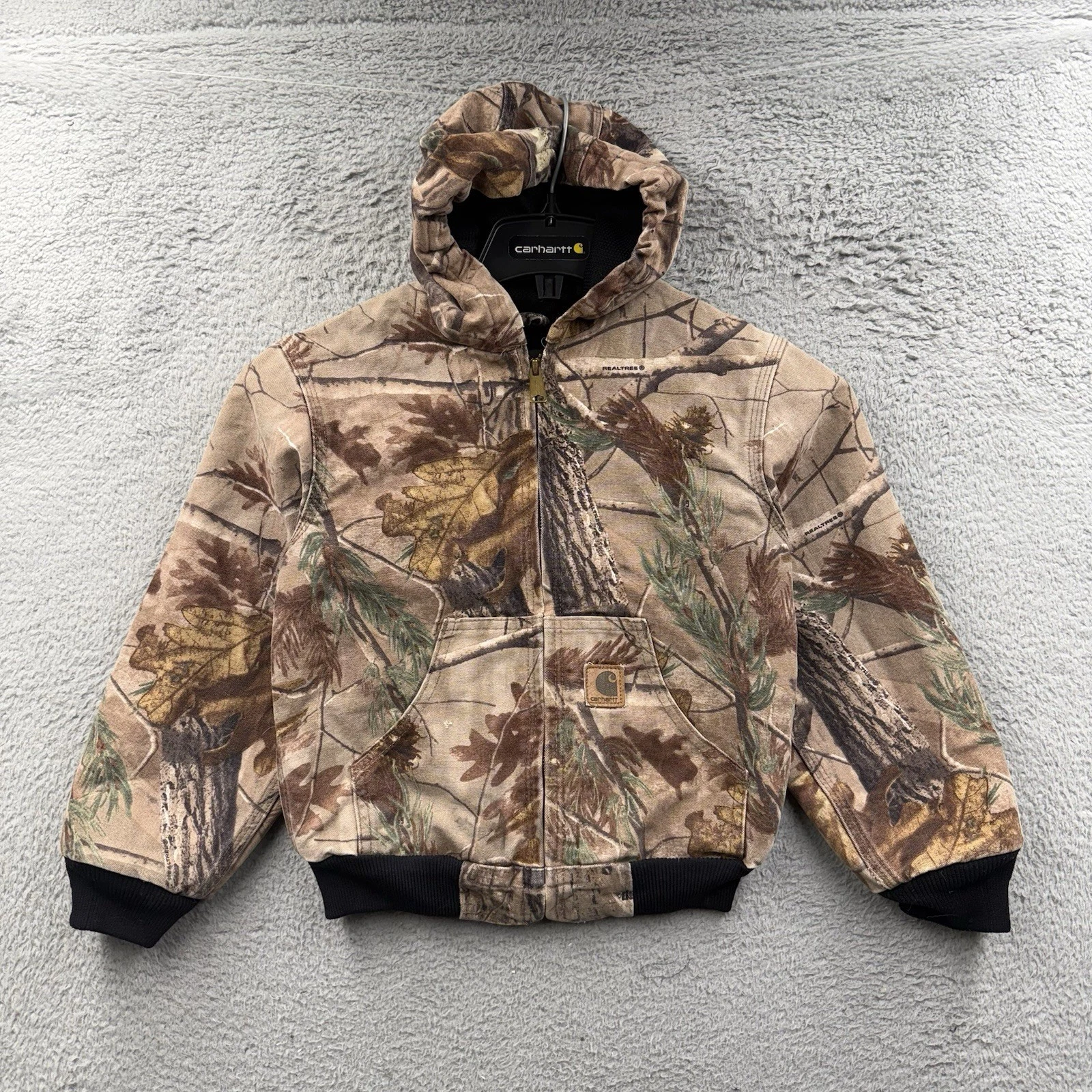 Vtg Carhartt Realtree Camo Hooded Thermal Lined Youth Jacket Medium YYJ220 CAP