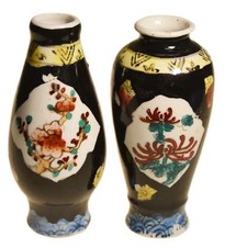 Vintage Set of 2 Faience Ceramic Decorative Vases Vietnam 3.94"x1.97" 1970