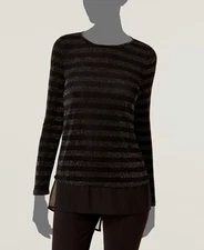 $60 I.N.C. Women's Black Metallic Pullover Blouse Size M