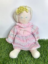 15" Vintage Eden Cloth Sleeping Baby Rag Doll Bonnet Dress Plush Lovey