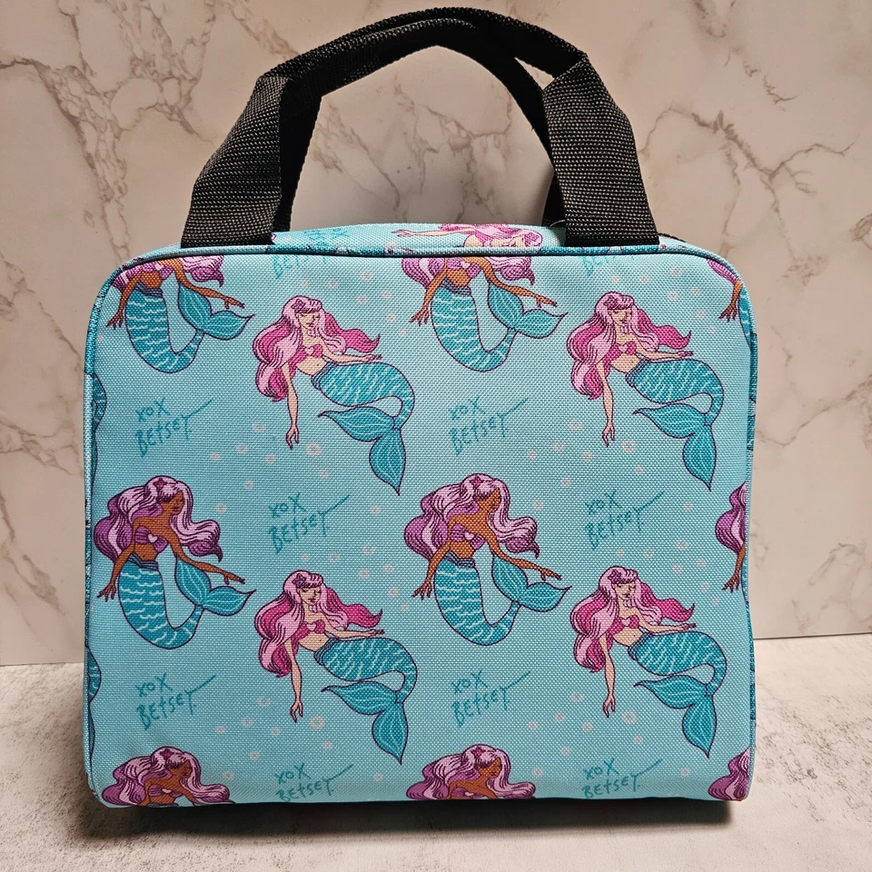 Bolsa de almuerzo Betsey Johnson aislada azul estampado de sirena 10"x9"x6" nueva con etiquetas Foto 3 de 4
