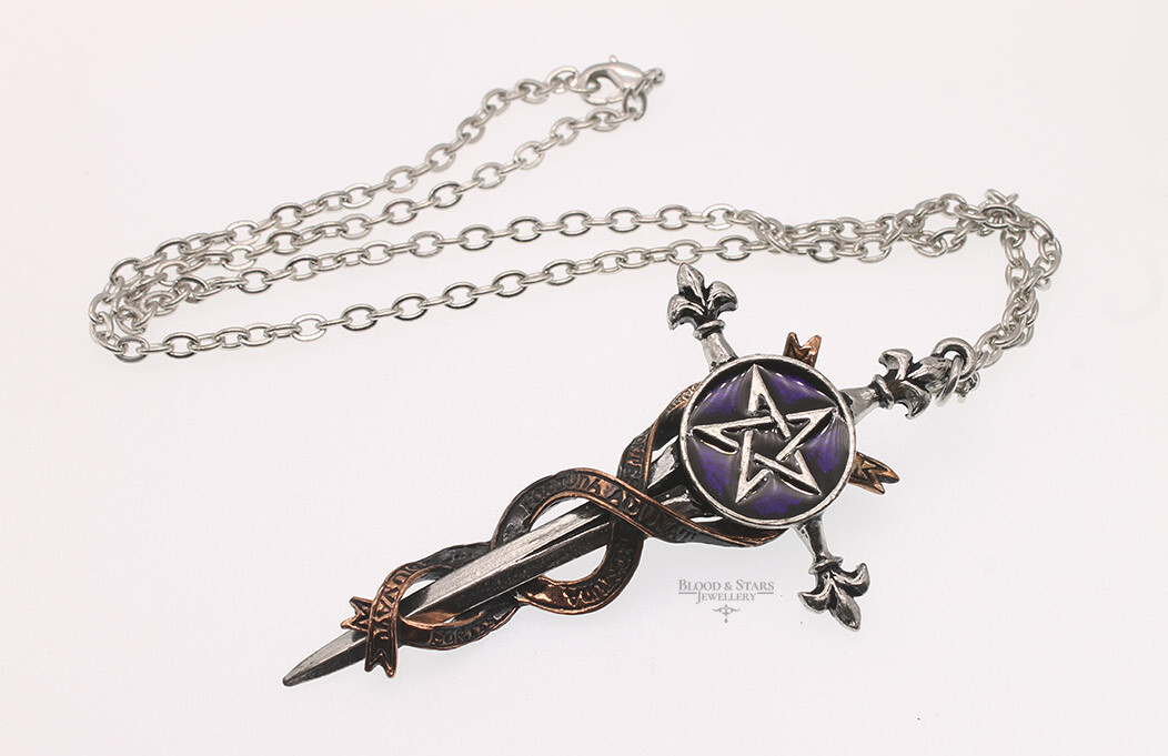 Alchemy Gothic Sword of Destiny Necklace P256 Goth 1999 Pentagram Pewter  Vintage - Main Image