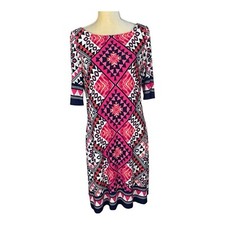 Eliza J Geo Geometric Print Midi Dress Boat Neck Size 12