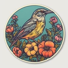 North Dakota Western Meadowlark bird Wild Prairie Rose flower Vinyl Decal Stick