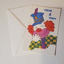 Vintage 1990s Birthday Card "You're 4 Today" Clown Embossed, Made In USA