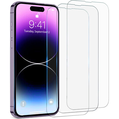  3 Pack For iPhone 14 Plus Pro Max iPhone HD Tempered Glass Screen Protector