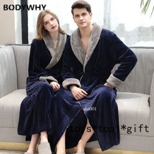 Lovers Winter Long Flannel Coral Fleece Warm Bathrobe Women Men Kimono Bath Robe