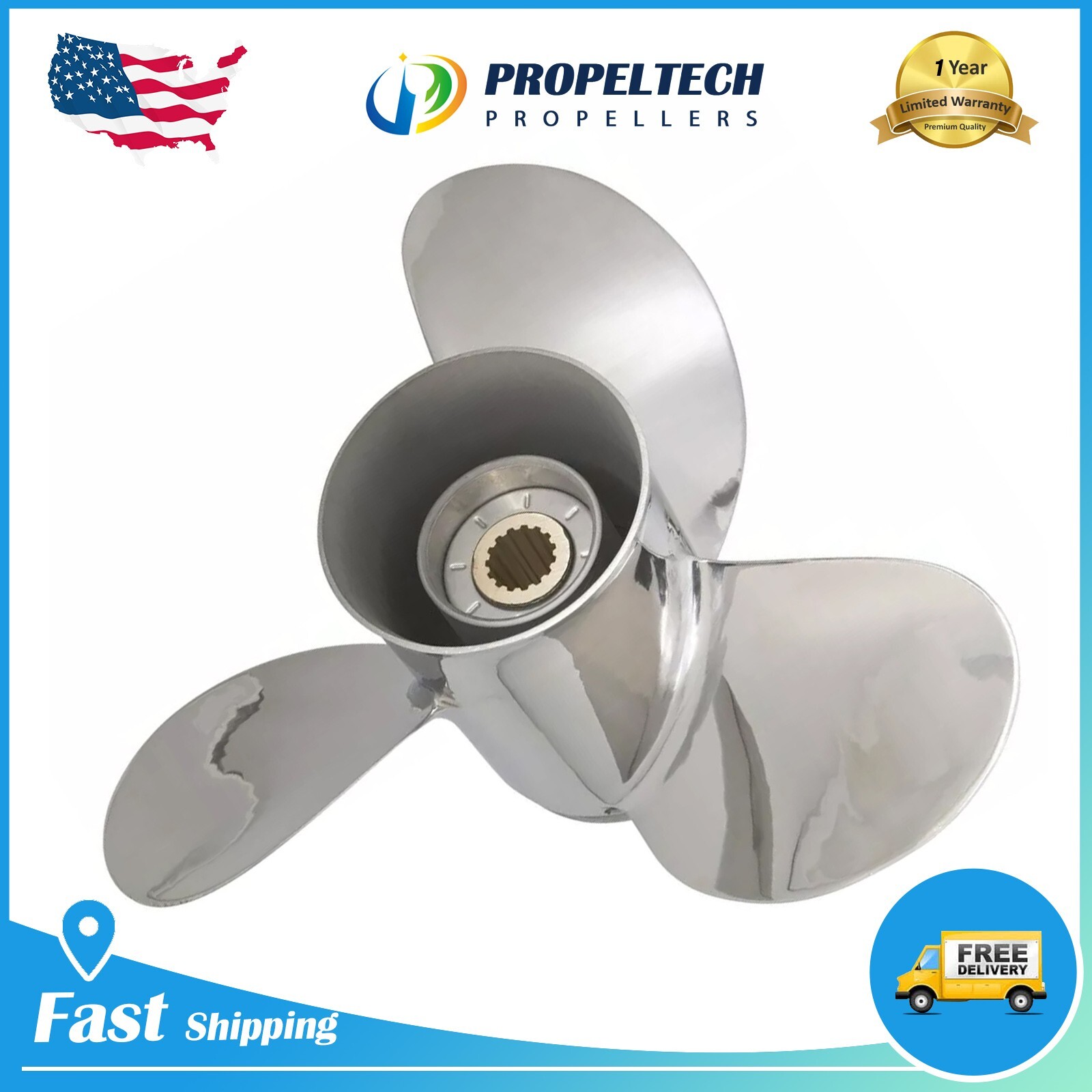 LH 14 X 21 Stainless Boat Outboard Propeller For Suzuki DF50-140HP 15 Spline
