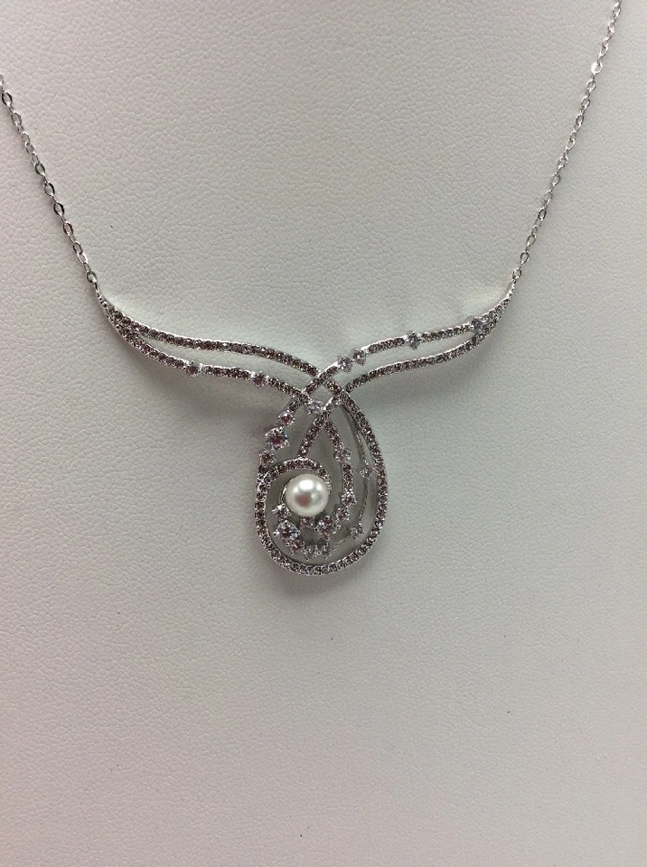 $90 Eliot Danori  Faux Pearl & Crystal Lyrical  Necklace #60 - Image 2 of 4