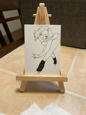 ACEO Original Mixed Media Painting Art Card ATC Pinup girl #676