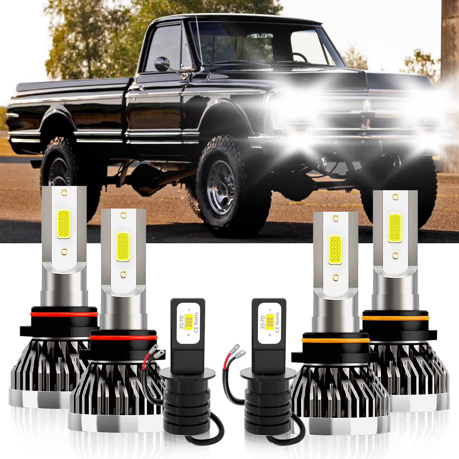 6Pcs LED Headlight + Fog Light Bulbs Combo 6000K kit For GMC K2500 1988-2000