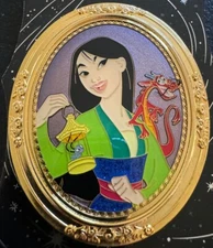 Disney WDI Princess Gold Frame Portrait Mulan Mushu & Cri-kee LE 250 Pin