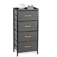 Vertical Fabric Dresser for Bedroom with 4 Drawers Storage Metal Frame Dary Grey