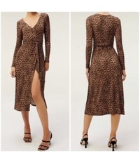 GOOD AMERICAN Daynight Long Sleeve Midi Wrap Dress Leopard Print Size 1 (Small)