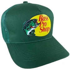 Bass Pro Shops Gone Fishing Trucker Hat Mens Green Mesh Back Snapback Adjust Cap