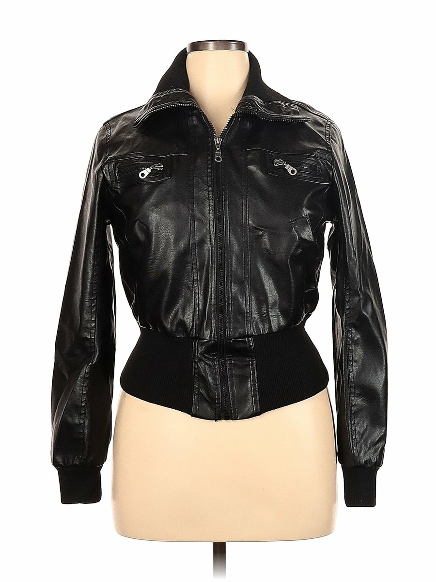 Miley Cyrus Max Azria Women Black Faux Leather Jacket XL