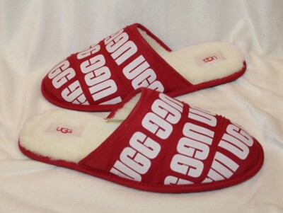 NIB Men's UGG Scuff Graphic Band Slippers Red White 10 11 12 13 14 15