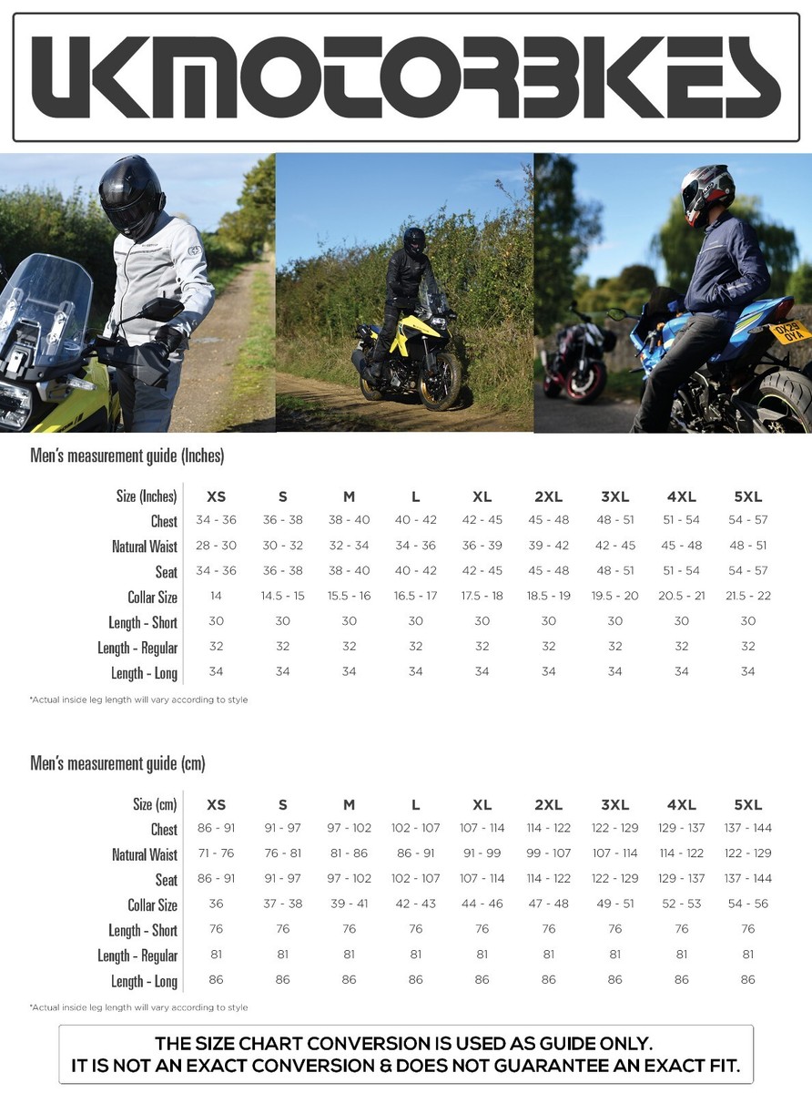 Motorcycle Oxford Montreal Jacket Size Chart Oxford Arizona Air