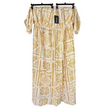 Pretty Little Thing Boho Cold Shoulder Dress Plus Size 3x Yellow White NWT