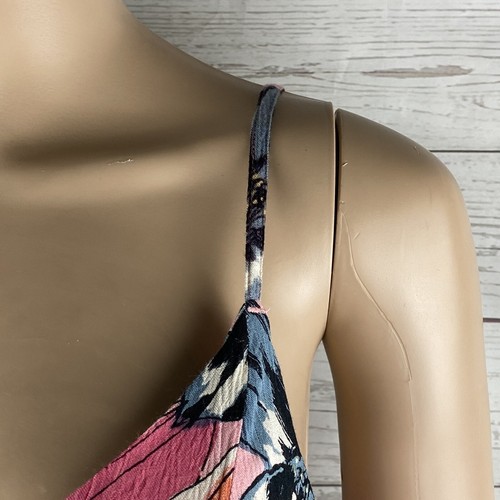 Billabong Babydoll Top Juniors XS Pink Blue Floral Spaghetti Straps Tie Back - Picture 4 of 12