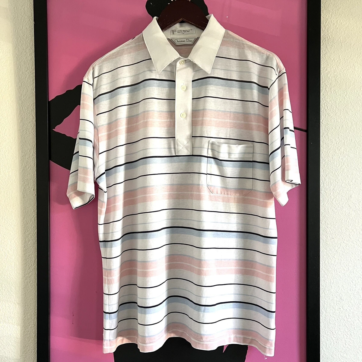 Vintage Christian Dior Men's Distressed Stripe Polo Shirt Size L