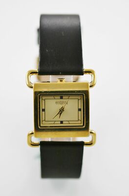 Ecclissi Uhr Unisex Edelstahl Gold Leder Schwarz Beige Quartz Analog