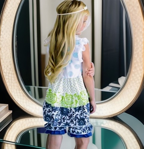 Girls NWT Adorable Sweetness Shorts Set Dress Shirt Ruffles Free Bow 4 - Picture 3 of 3