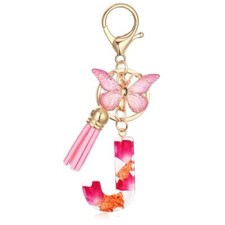 Alphabet Initial Letter J Keychain Fashion Key Ring,Alphabet Petals Gold Foil