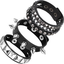 Punk Rock Leather Bracelets, 3 Pcs Punk Rock Studded Bracelet Spiked Leather Cuf