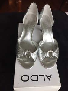 silver open toe pumps