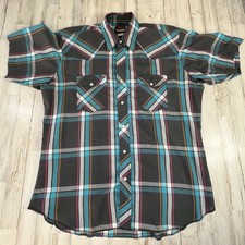 Vtg 80s Wrangler Pearl Snap Plaid Western Shirt Sz Large Short Sleeve Summer