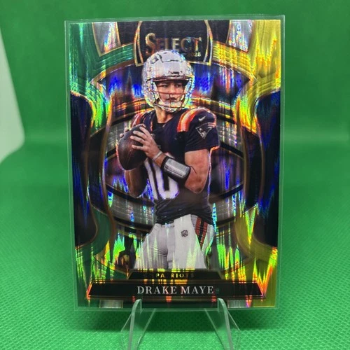 2025 Panini Select Drake Maye Yellow/Green Shock Prizm #80 Patriots
