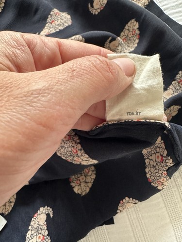Toast Marine Krepp Marineblau Beige Paisley Midikleid Größe 14 Taschen Knopf Brust - Bild 7 von 17