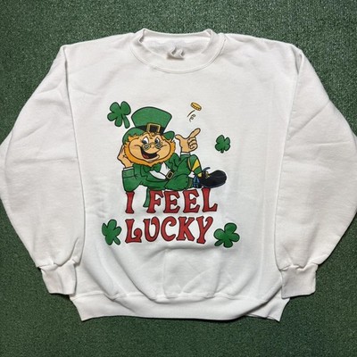 Vintage I Feel Lucky Leprechaun Graphic Crewneck Sweatshirt