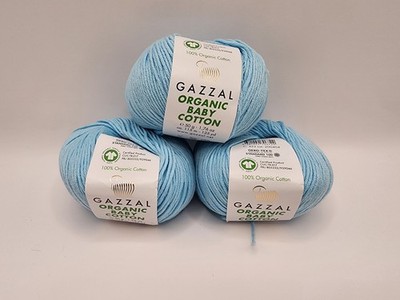 Gazzal Organic Baby Cotton - Blue - 3 Skeins SAME DYE LOT