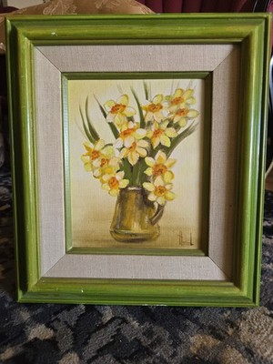 Vintage ''Ariel'' Original Oil Painting - Daffodils Floral Still Life