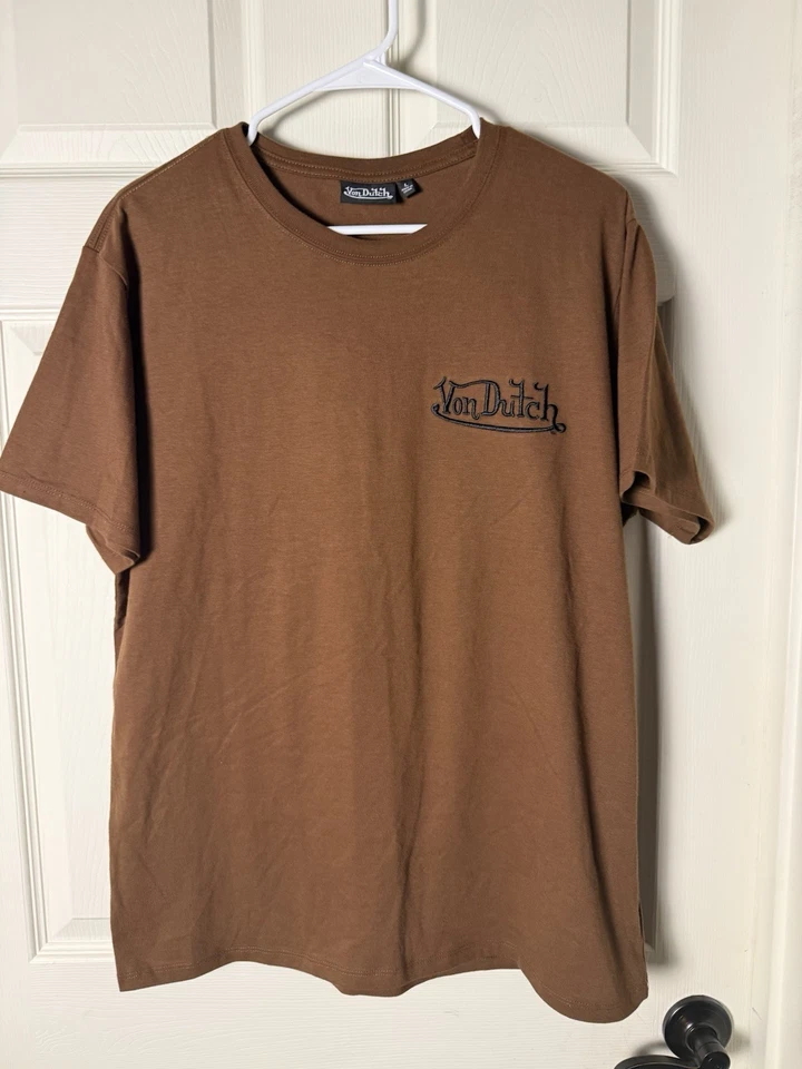CAMISETA VON DUTCH DE COLECCIÓN PARA HOMBRE Bordada Apliques Óxido Marrón Suave Algodón Calle Foto 2 de 3