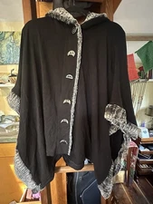 Cute Soft Witchy Cloak Poncho Bamboo Rayon  Fleece With Glass Buttons