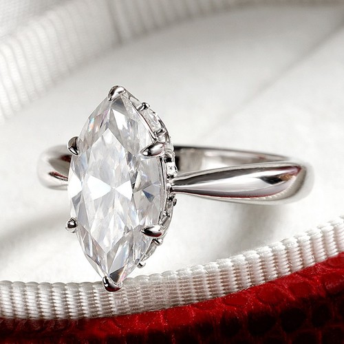 Marquise Cut 3ct Moissanite Engagement Ring 925 Sterling Silver Pass Tester GRA - Bild 3 von 15