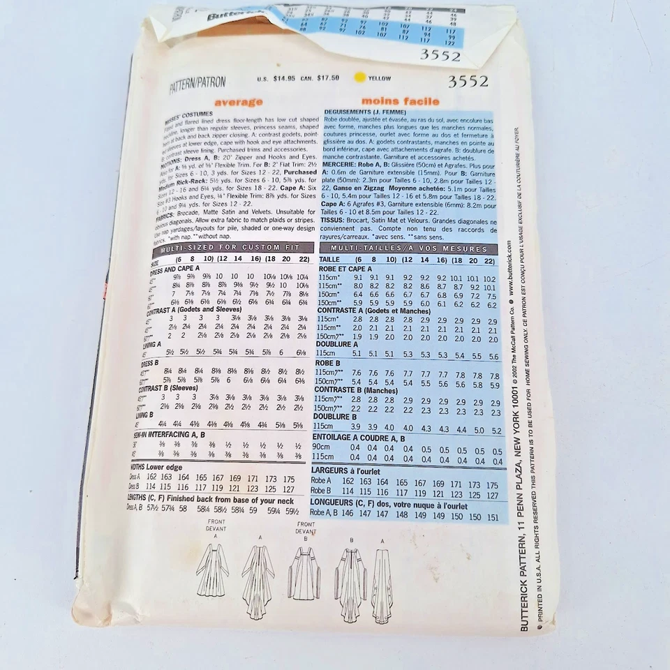 Set of 3 Costume Dress Sewing Patterns McCalls & Butterick Multiple Sizes - Image 4 of 4