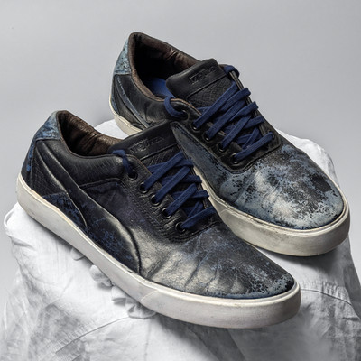 Alexander McQueen Puma Distressed Y2K 00s Low Top Blue Leather Snekers EU43 US10