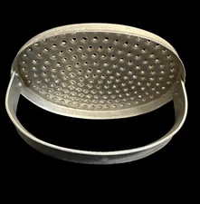 Antique Oval Tin Strap Hand Held Grater, Zester, or Cheese Grater
